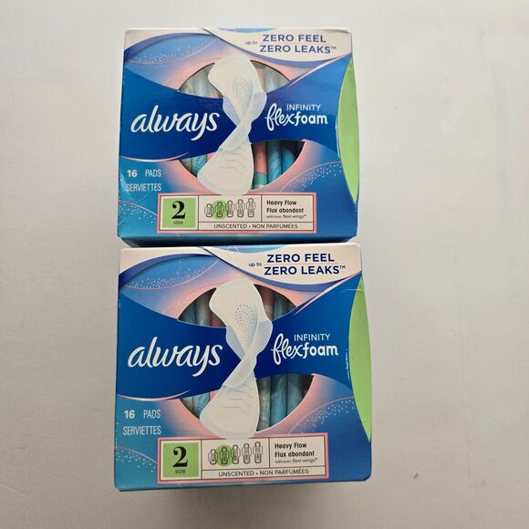 Always Pads Infinity FlexFoam 2 Pk 16 Ct Box Size 2 Unscented Heavy Flow - Picture 4 of 4